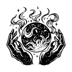 Divination tattoo illustration in glyph style
