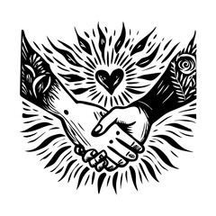 Lovers hands tattoo illustration in vintage style