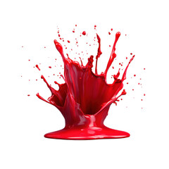 Dynamic splash of vibrant red paint captured mid-air, isolated on transparent background. symbolizing creativity and artistic expression