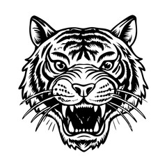 Tiger face tattoo illustration in vintage style