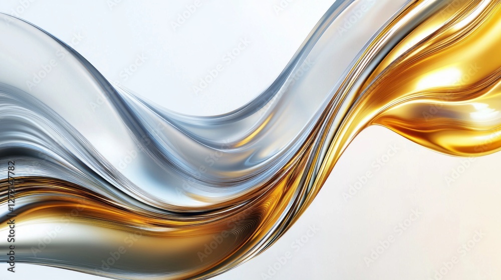 Poster smooth and dynamic movements create a mesmerizing interplay of shimmering gold and silver waves, cap