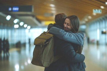 Emotional reunion at airport departure gate