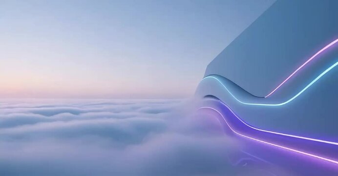 A futuristic and modern techie background with a soft, calming color palette, reminiscent of a cloudy sky or misty dawn, serving as a banner for a website, with subtle, glowing neon accents in shades