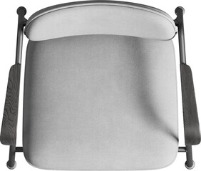 Top view of gray modern upholstered armchair