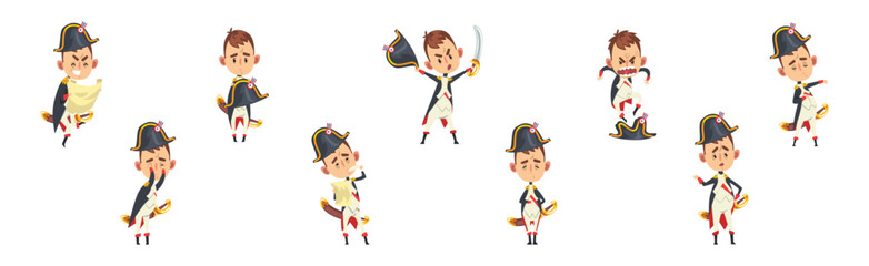 French Emperor Napoleon Bonaparte as Funny Historical Character Vector Set
