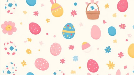 Easter 2D Vector Pattern | Cute Minimalist Easter Eggs, Bunnies & Flowers | Pastel Spring Seamless Design for Holiday Decor & Gift Wraps