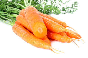 Fresh carrots isolated on white. Root vegetable