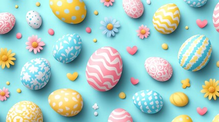 Easter 2D Vector Pattern | Cute Minimalist Easter Eggs, Bunnies & Flowers | Pastel Spring Seamless Design for Holiday Decor & Gift Wraps