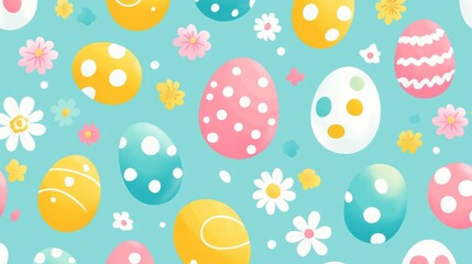 Easter 2D Vector Pattern | Cute Minimalist Easter Eggs, Bunnies & Flowers | Pastel Spring Seamless Design for Holiday Decor & Gift Wraps