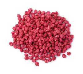 Pile of rat poison isolated on white, top view