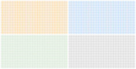 Fototapeta premium Graph paper sheets with grid. Millimeter paper texture, geometric pattern. Colorful lined blank for drawing, studying, technical engineering or scale measurement. Vector illustration