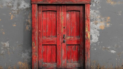 vintage red wooden door isolated