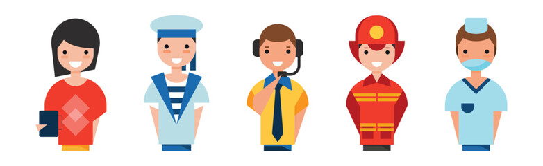 People of Different Occupation Wearing Uniform Portrait Vector Set