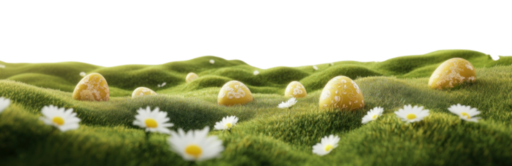 PNG 6 Easter eggs green daisy landscape.