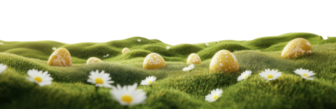 PNG 6 Easter eggs green daisy landscape. - Powered by Adobe