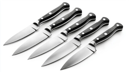 Obraz premium Crafted from high-quality steel, this set of kitchen knives showcases sleek blades and comfortable handles. Ideal for chefs and home cooks, they elevate food preparation in any kitchen setting