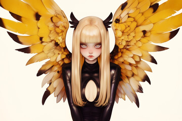 A Winged Woman with a Black Latex Outfit