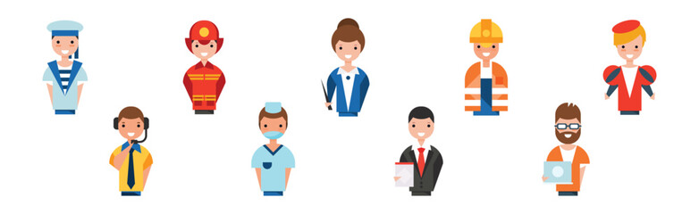 People of Different Occupation Wearing Uniform Portrait Vector Set