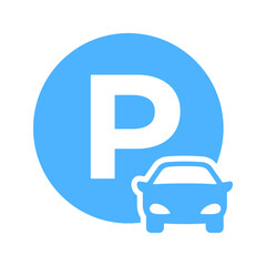 Blue parking sign with white car icon. Simple vector illustration.