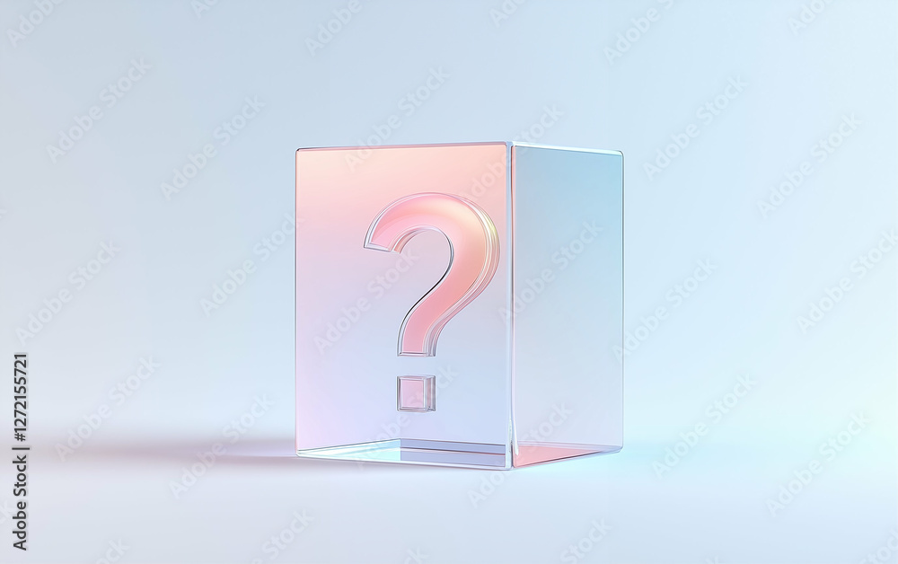 Fototapete block with question mark inside. glass block featuring a question mark. 3d rendering graphic resourc