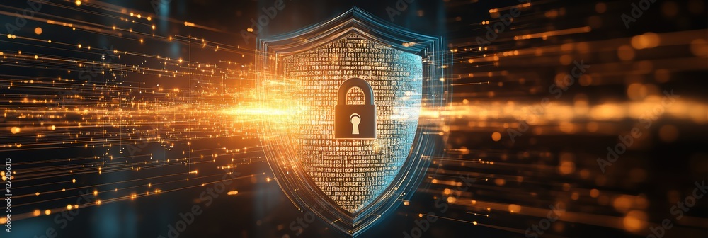 Poster digital security shield protects data flow in cyber environment
