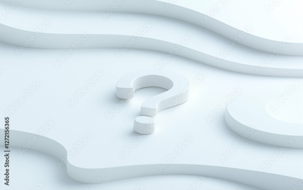 Fototapete Question mark on white background graphic design. Question mark 3d rendering on white surface with graphic design elements. Question mark conceptual design