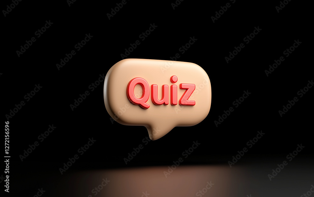Poster Speech bubble with Quiz text in red color on black background. 3D graphic speech bubble with Quiz text
