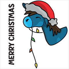 Cute vector colorful sticker: christmas horse santa claus