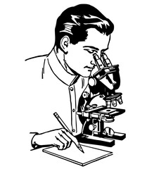 Man does Science Vintage Style Microscope