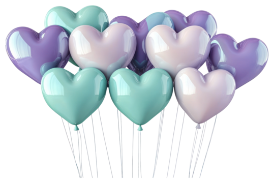 PNG Heart balloons illustration pastel colors.