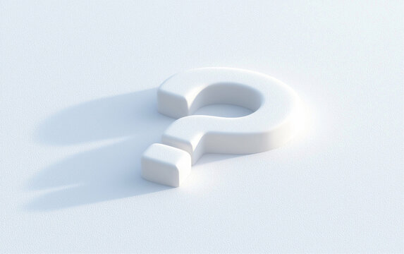 White question mark on white background. Question mark symbol on a white surface. Question mark 3d rendering