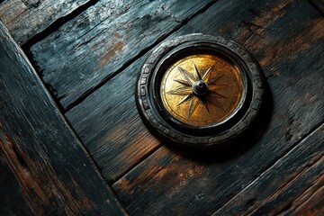 Antique Compass on a Wooden Door