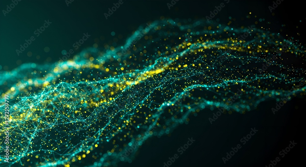 Poster digital data wave visualization. abstract technology background with glowing particles. futuristic n