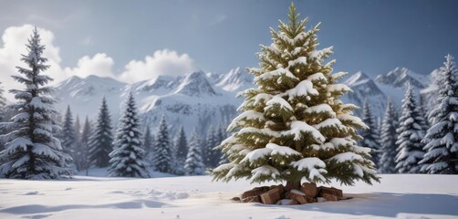 Decorated Christmas tree covered in fresh snow, evergreen, ornament, Celebration