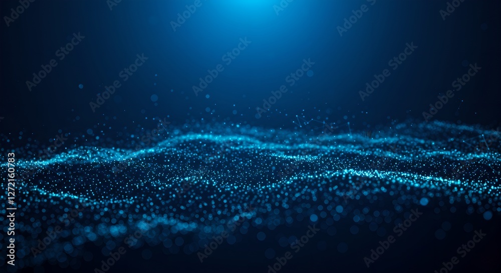 Poster digital wave of blue particles on dark background. abstract data visualization. futuristic technolog