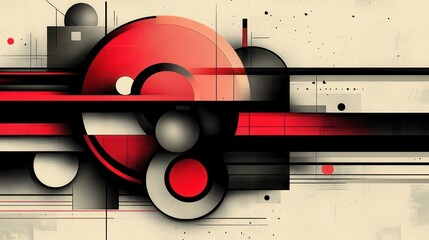 Obraz premium Abstract Geometric Design with Red, Black, and White Elements