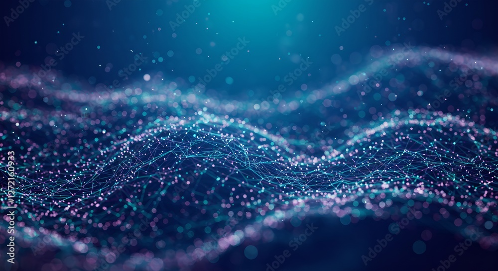 Poster abstract digital technology wave with glowing particles. blue futuristic background for artificial i