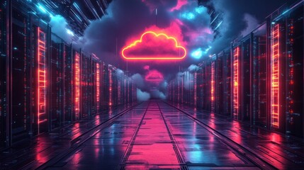 Neon Cloud Server Room