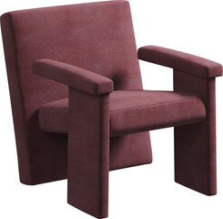 Perspective view of red modern upholstered armchair