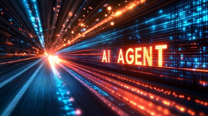 The words AI Agent on a futuristic background symbolizing future agentic autonomy and automation using a chatbot assistant for copilot support through AGI technology for bot assistance