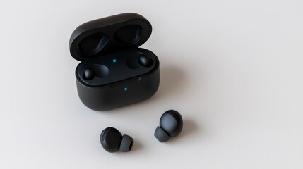 Modern Wireless Bluetooth Earbuds with Charging Case on Minimalist Background