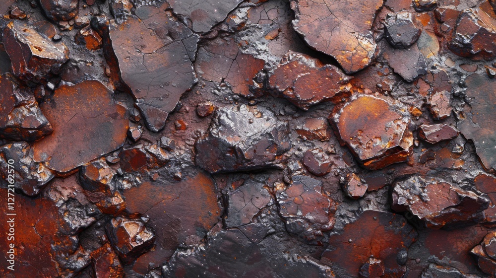 Aufkleber close up view of a varied surface featuring intricate patterns of weathered rocks with shades of rus