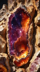 Obraz premium Earthy tone geode with vibrant color gradation, geological features , shimmering surfaces