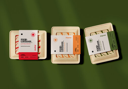 Eco-Friendly Food Container Packaging Mockup with Paper Sleeve
