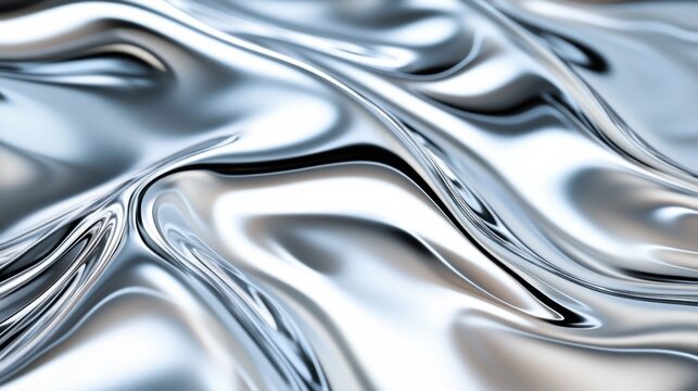 Smooth liquid chrome surface exhibits dynamic reflections and a futuristic design that captivates with its high-tech appeal and hyper-realistic texture