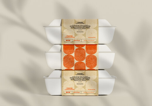 Stacked Food Container Packaging Mockup with Paper Sleeve