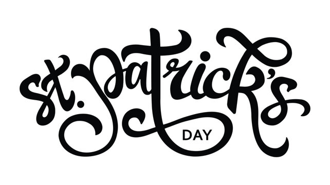 St. Patrick's day card, banner, poster, flyer, background isolated with Happy St. Patrick's day logo, text, hand drawn lettering, leprechaun hat clipart, four leaf clover outline, shamrock vector