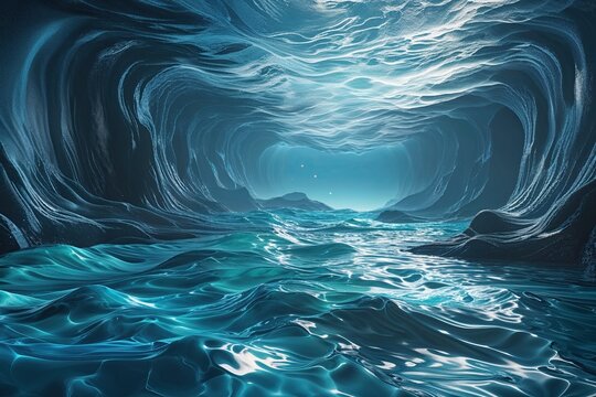 Three Dimensional Interactive Ocean Landscape with Fluid Motion and Ethereal Digital Effects