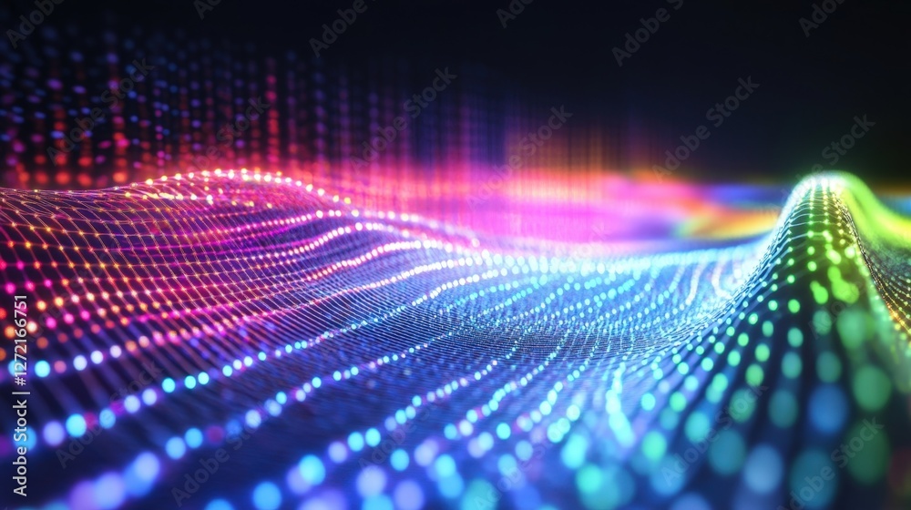 Poster glowing cybersecurity mesh displaying vibrant data flowing seamlessly across cyberspace, illustratin