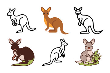 Kangaroos color line illustration. Animals of Australia.